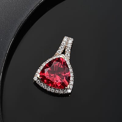 Certified & Appraised Luxuriant AAA Lab Grown Padparadscha Sapphire and E-F VS Lab Grown Diamond 5.09 ctw Pendant Necklace (18 Inches) in 10K Yellow Gold