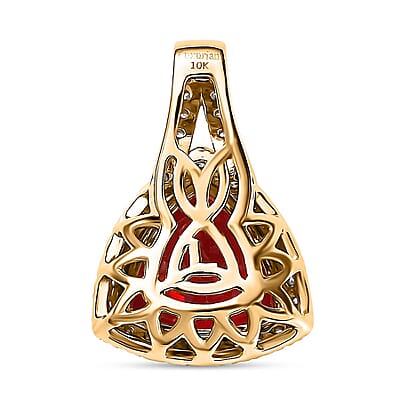 Certified & Appraised Luxuriant AAA Lab Grown Padparadscha Sapphire and E-F VS Lab Grown Diamond 5.09 ctw Pendant Necklace (18 Inches) in 10K Yellow Gold