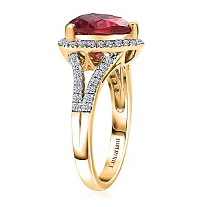 Certified & Appraised Luxuriant AAA Lab Grown Padparadscha Sapphire and E-F VS Lab Grown Diamond 5.28 ctw Ring in 10K Yellow Gold (Size 10.0)