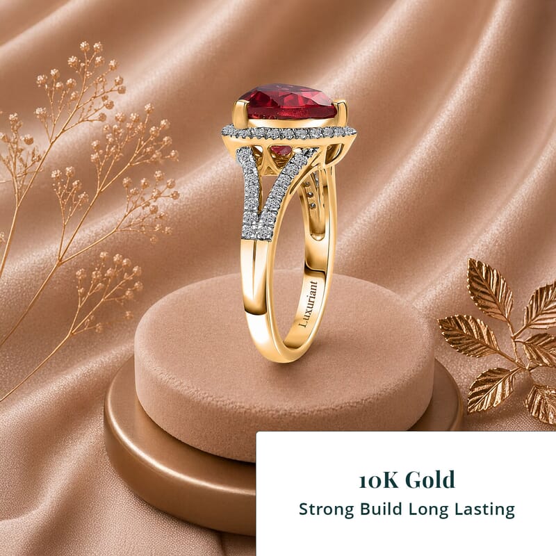 Certified & Appraised Luxuriant AAA Lab Grown Padparadscha Sapphire and E-F VS Lab Grown Diamond 5.28 ctw Ring in 10K Yellow Gold (Size 10.0)