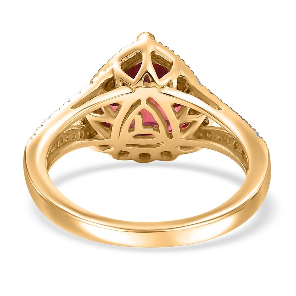 Certified & Appraised Luxuriant AAA Lab Grown Padparadscha Sapphire and E-F VS Lab Grown Diamond 5.28 ctw Ring in 10K Yellow Gold (Size 10.0) image number 4