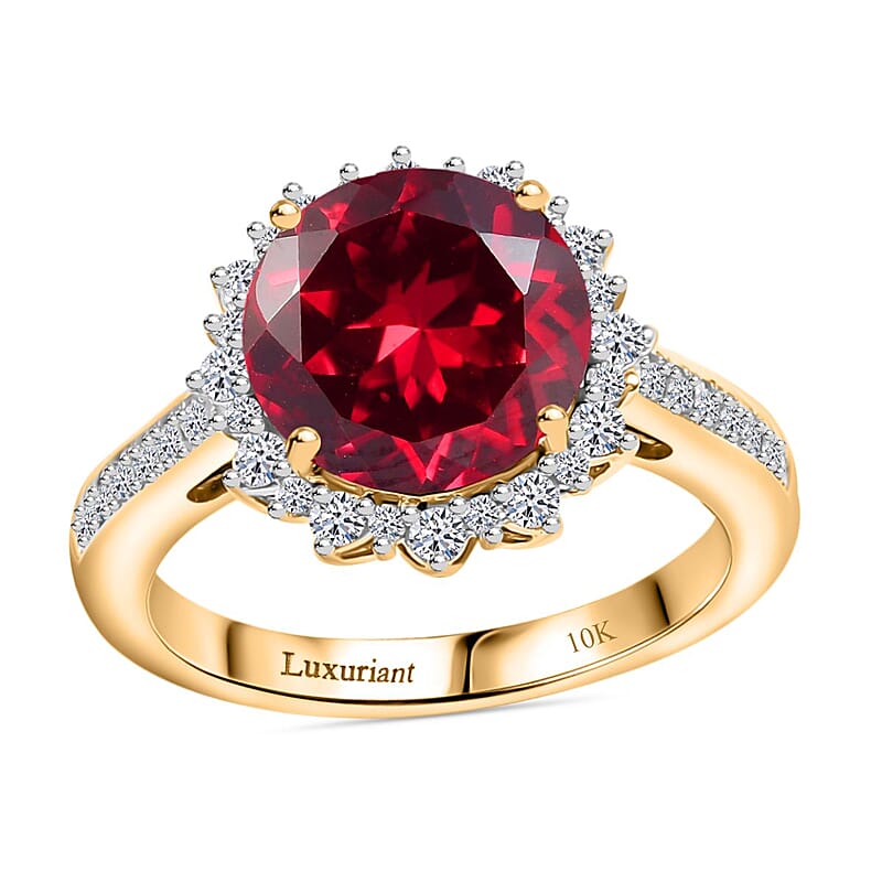 Certified & Appraised Luxuriant AAA Lab Grown Padparadscha Sapphire and E-F VS Lab Grown Diamond 5.50 ctw Ring in 10K Yellow Gold (Size 10.0)