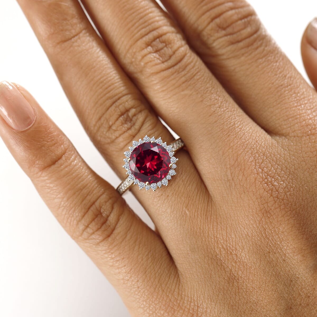 Certified & Appraised Luxuriant AAA Lab Grown Padparadscha Sapphire and E-F VS Lab Grown Diamond 5.50 ctw Ring in 10K Yellow Gold (Size 10.0) image number 2