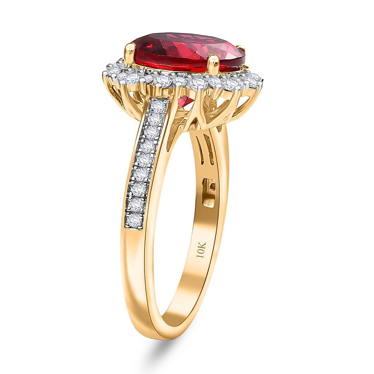 Certified & Appraised Luxuriant AAA Lab Grown Padparadscha Sapphire and E-F VS Lab Grown Diamond 5.50 ctw Ring in 10K Yellow Gold (Size 6.5) image number 2