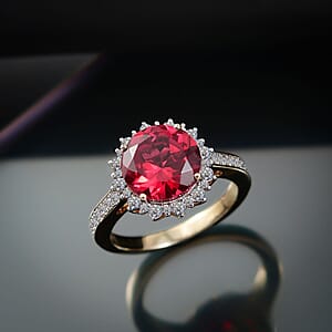 Certified & Appraised Luxuriant AAA Lab Grown Padparadscha Sapphire and E-F VS Lab Grown Diamond 5.50 ctw Ring in 10K Yellow Gold (Size 9.0)