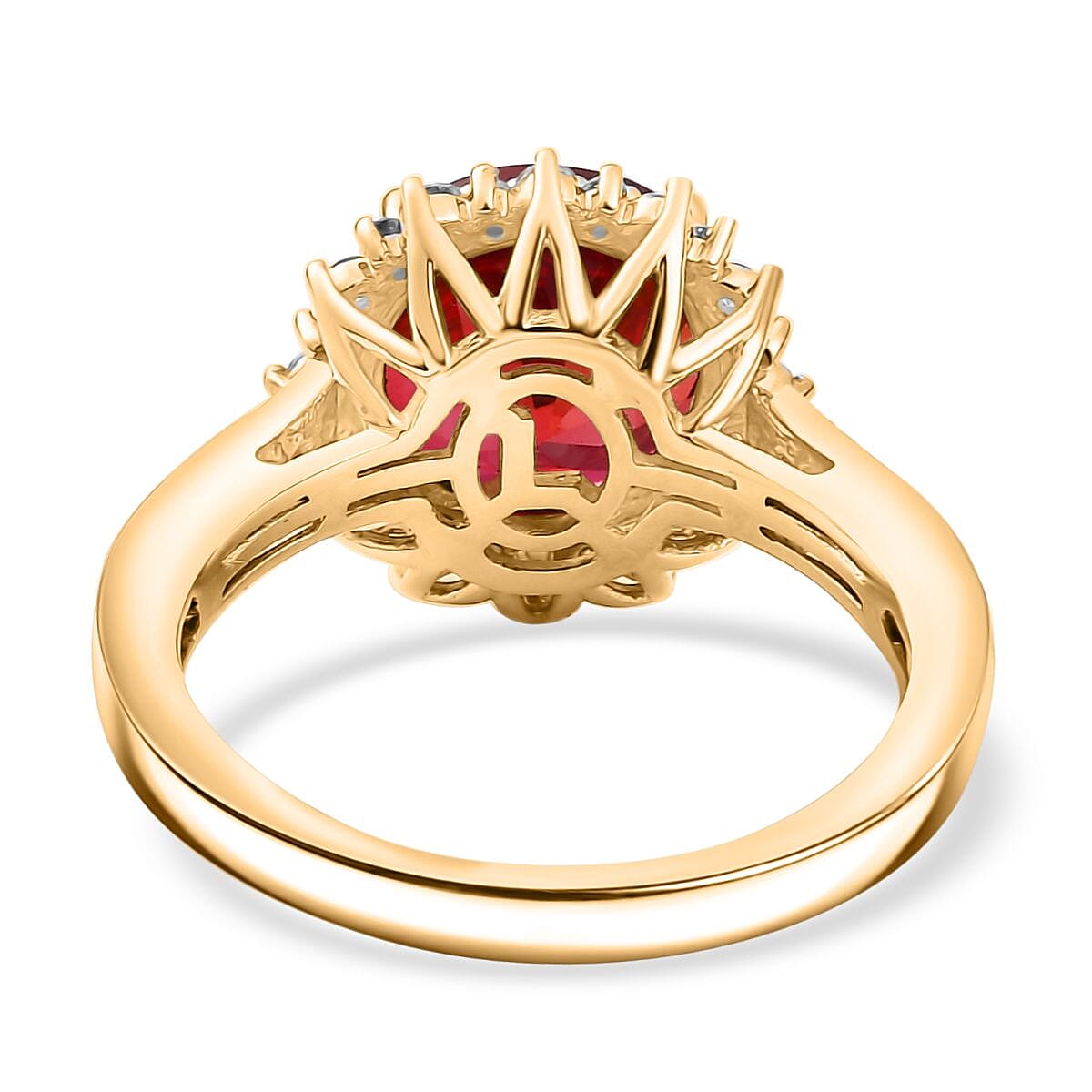 Certified & Appraised Luxuriant AAA Lab Grown Padparadscha Sapphire and E-F VS Lab Grown Diamond 5.50 ctw Ring in 10K Yellow Gold (Size 9.0) image number 4