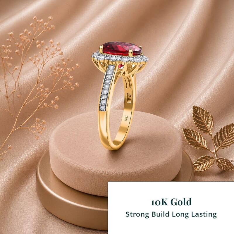 Certified & Appraised Luxuriant AAA Lab Grown Padparadscha Sapphire and E-F VS Lab Grown Diamond 5.50 ctw Ring in 10K Yellow Gold (Size 9.5)