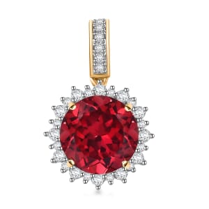Certified & Appraised Luxuriant AAA Lab Grown Padparadscha Sapphire and E-F VS Lab Grown Diamond 5.50 ctw Pendant Necklace (18 Inches) in 10K Yellow Gold