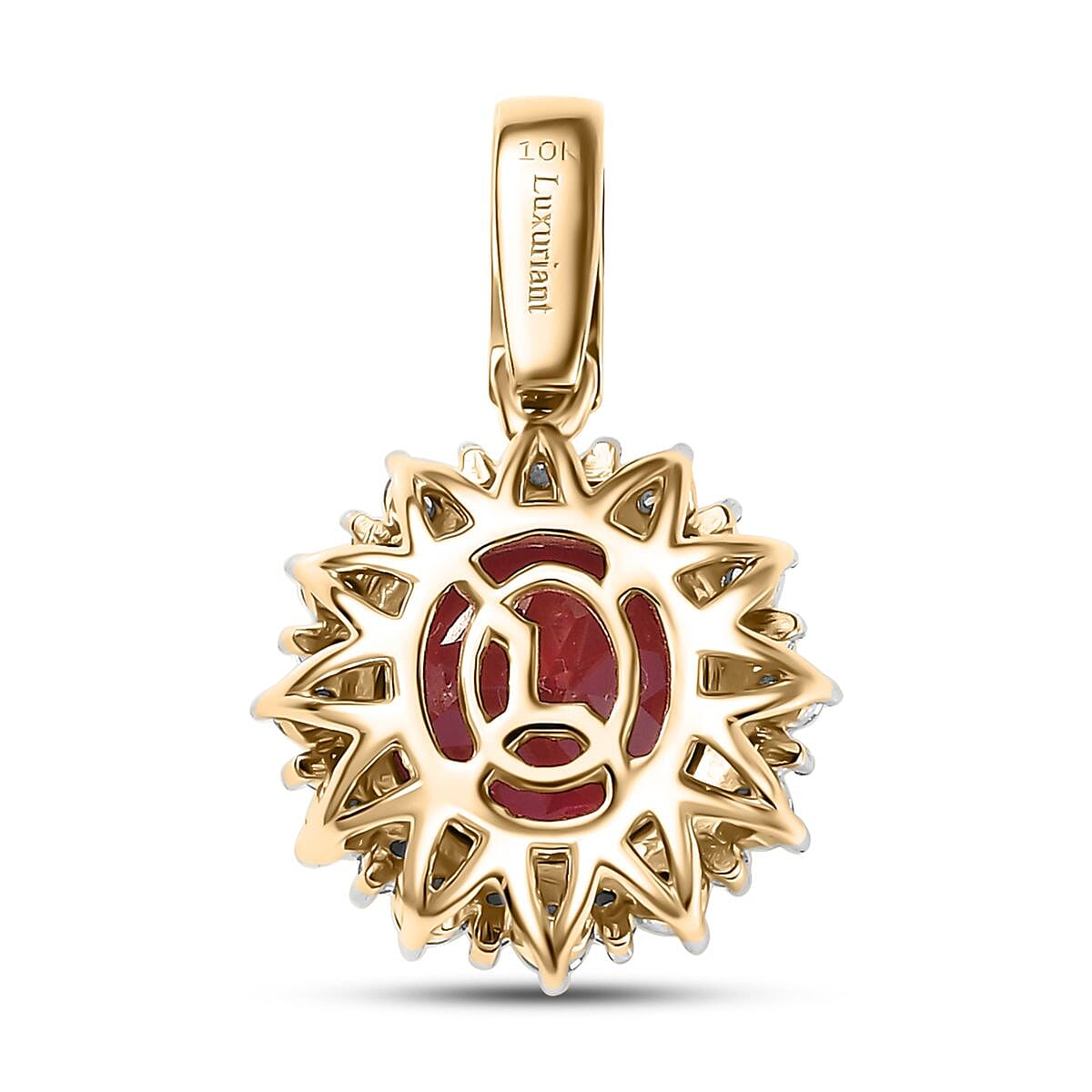 Certified & Appraised Luxuriant AAA Lab Grown Padparadscha Sapphire and E-F VS Lab Grown Diamond 5.50 ctw Pendant Necklace (18 Inches) in 10K Yellow Gold image number 4