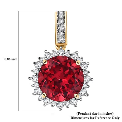 Certified & Appraised Luxuriant AAA Lab Grown Padparadscha Sapphire and E-F VS Lab Grown Diamond 5.50 ctw Pendant Necklace (18 Inches) in 10K Yellow Gold