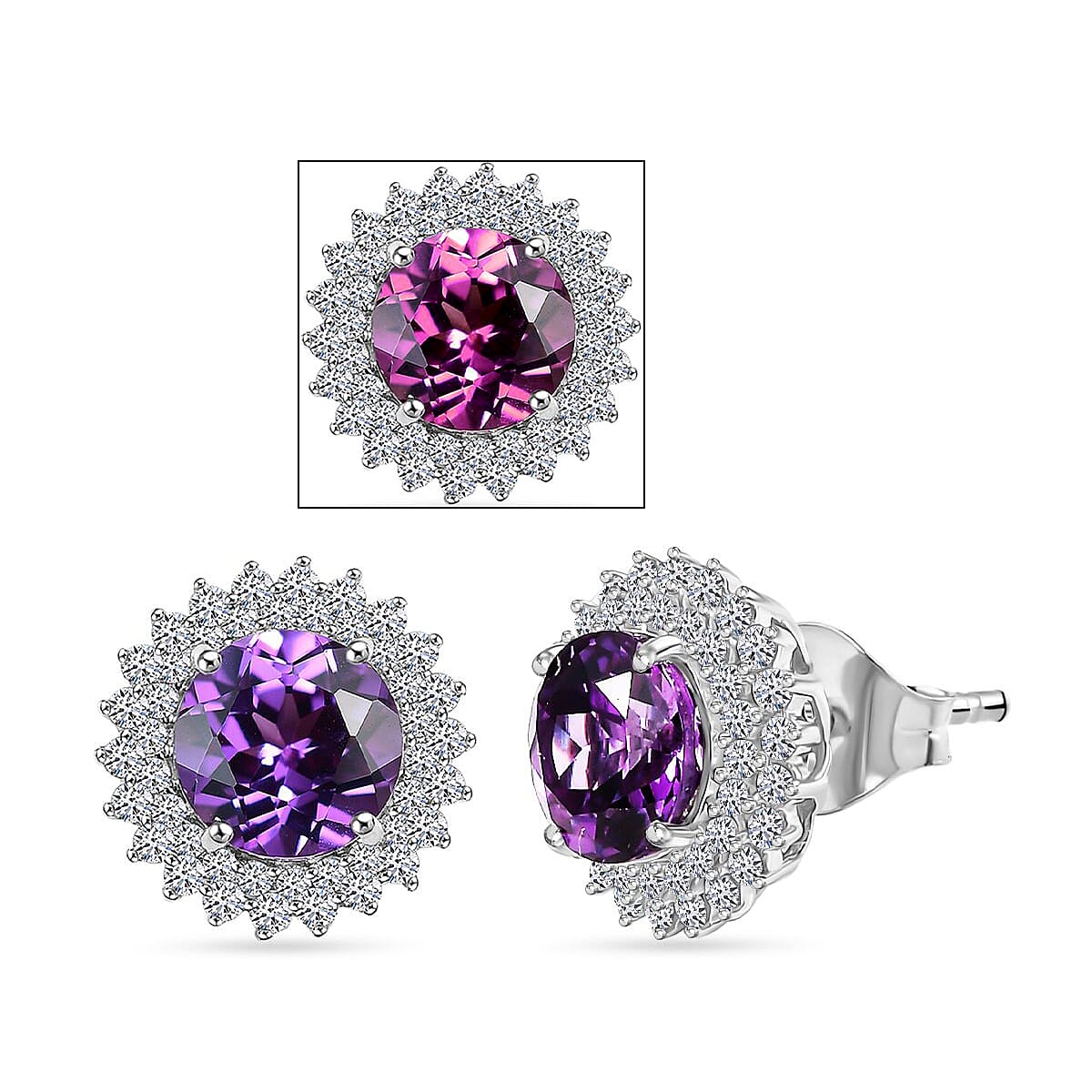 Certified & Appraised Luxuriant 10K White Gold AAA Lab Grown Purple Sapphire and E-F VS Lab Grown Diamond 4.54 ctw Earrings  image number 0