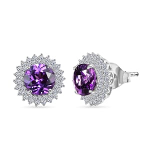 Certified & Appraised Luxuriant 10K White Gold AAA Lab Grown Purple Sapphire and E-F VS Lab Grown Diamond 4.54 ctw Earrings 