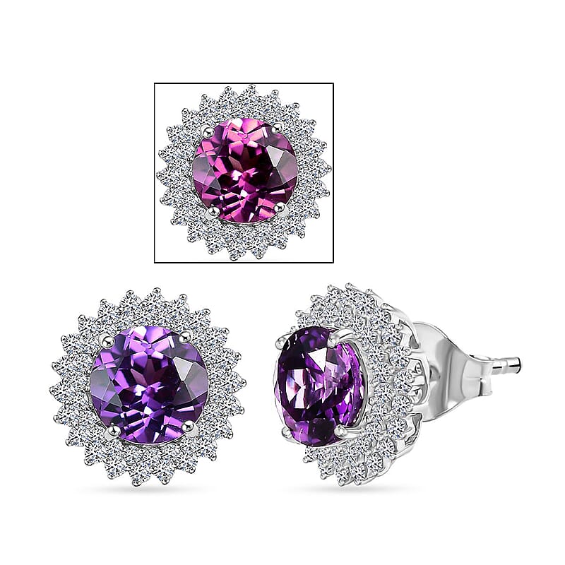 Certified & Appraised Luxuriant 10K White Gold AAA Lab Grown Purple Sapphire and E-F VS Lab Grown Diamond 4.54 ctw Earrings