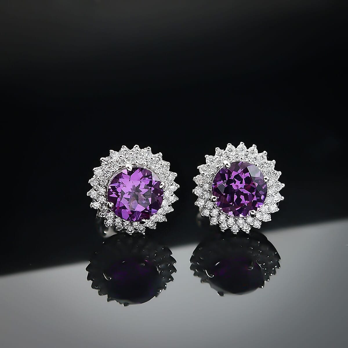 Certified & Appraised Luxuriant 10K White Gold AAA Lab Grown Purple Sapphire and E-F VS Lab Grown Diamond 4.54 ctw Earrings  image number 1