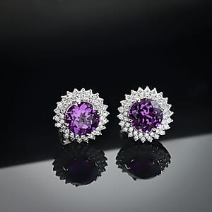 Certified & Appraised Luxuriant 10K White Gold AAA Lab Grown Purple Sapphire and E-F VS Lab Grown Diamond 4.54 ctw Earrings 