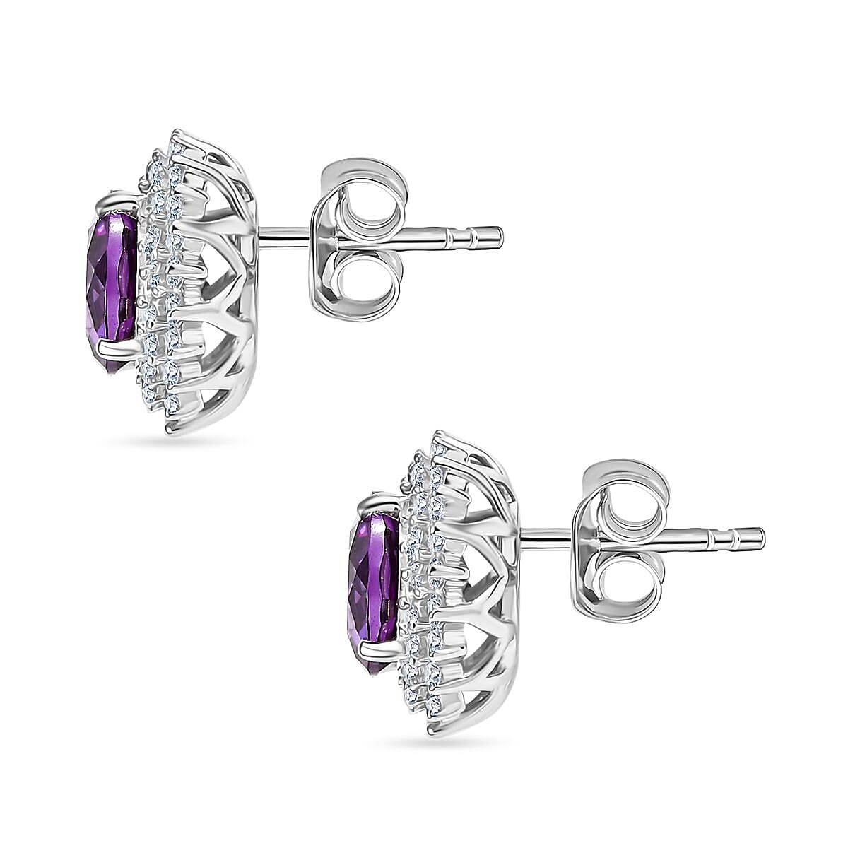 Certified & Appraised Luxuriant 10K White Gold AAA Lab Grown Purple Sapphire and E-F VS Lab Grown Diamond 4.54 ctw Earrings  image number 3