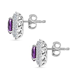 Certified & Appraised Luxuriant 10K White Gold AAA Lab Grown Purple Sapphire and E-F VS Lab Grown Diamond 4.54 ctw Earrings 