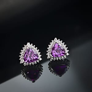 Certified & Appraised Luxuriant 10K White Gold AAA Lab Grown Purple Sapphire and E-F VS Lab Grown Diamond 3.51 ctw Earrings 