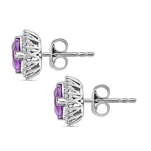 Certified & Appraised Luxuriant 10K White Gold AAA Lab Grown Purple Sapphire and E-F VS Lab Grown Diamond 3.51 ctw Earrings 