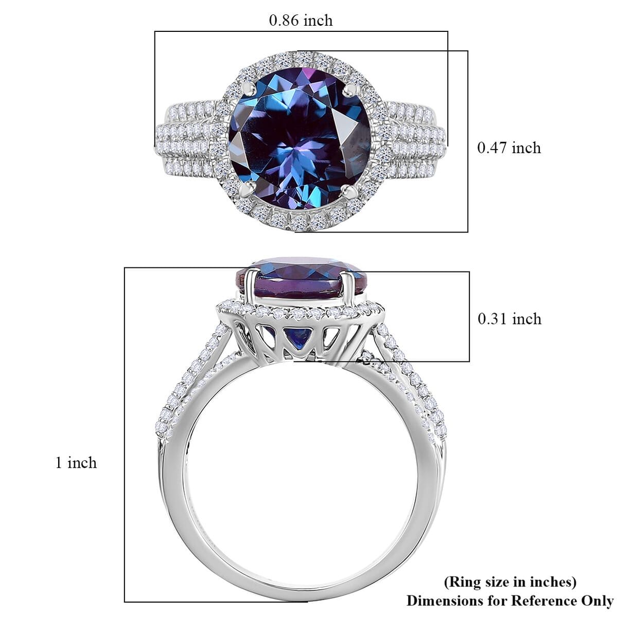 Certified & Appraised Luxuriant AAA Lab Grown Alexandrite and E-F VS Lab Grown Diamond 5.63 ctw Ring in 10K White Gold (Size 10.0) image number 5