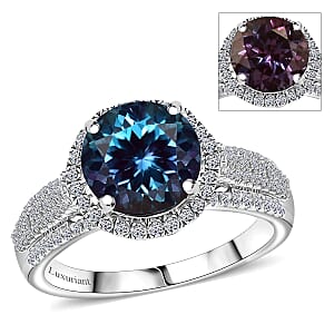 Certified & Appraised Luxuriant AAA Lab Grown Alexandrite and E-F VS Lab Grown Diamond 5.63 ctw Ring in 10K White Gold (Size 8.5)