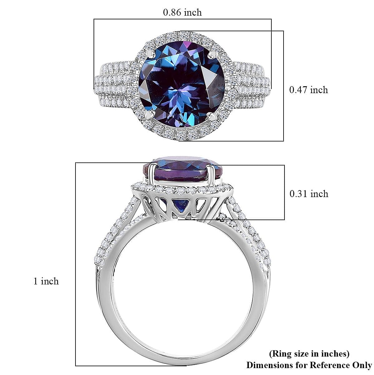 Certified & Appraised Luxuriant AAA Lab Grown Alexandrite and E-F VS Lab Grown Diamond 5.63 ctw Ring in 10K White Gold (Size 8.5) image number 5