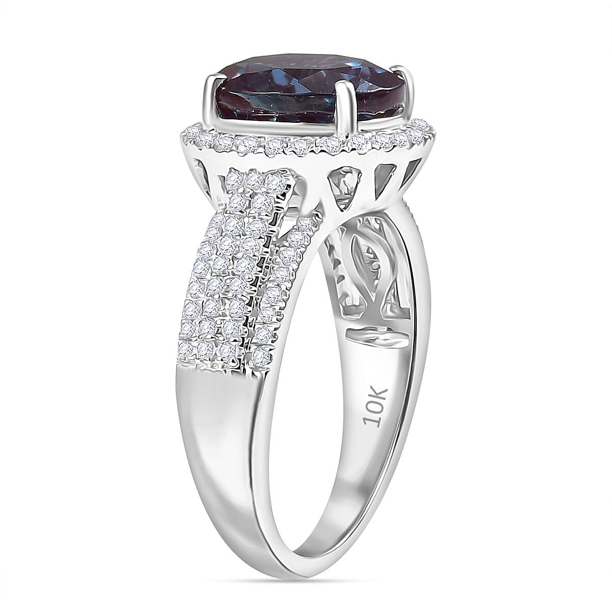  Luxuriant AAA Lab Grown Alexandrite and E-F VS Lab Grown Diamond 5.63 ctw Ring in 10K White Gold (Size 9.0) image number 3