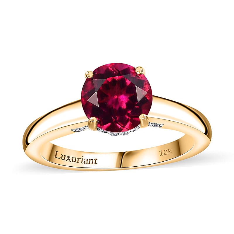 Certified & Appraised AAA Luxuriant Bixbite (LG) and E-F VS Lab Grown Diamond 2.10 ctw Ring in 10K Yellow Gold (Size 10.0)
