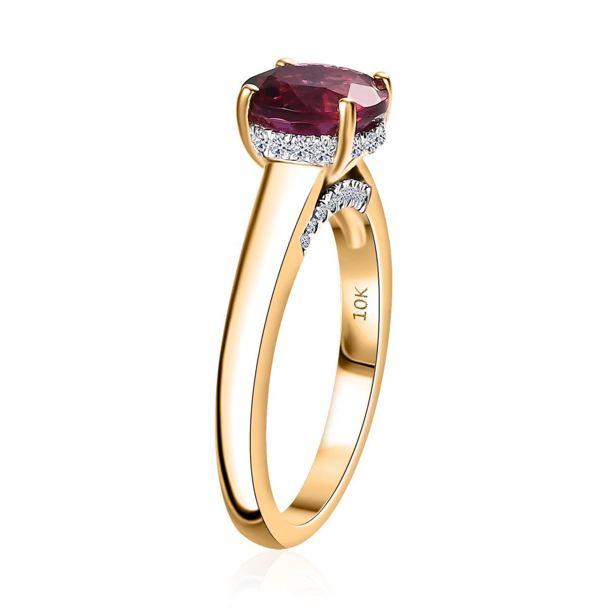 Certified & Appraised AAA Luxuriant Bixbite (LG) and E-F VS Lab Grown Diamond 2.10 ctw Ring in 10K Yellow Gold (Size 10.0) image number 3