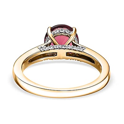 Certified & Appraised AAA Luxuriant Bixbite (LG) and E-F VS Lab Grown Diamond 2.10 ctw Ring in 10K Yellow Gold (Size 10.0)