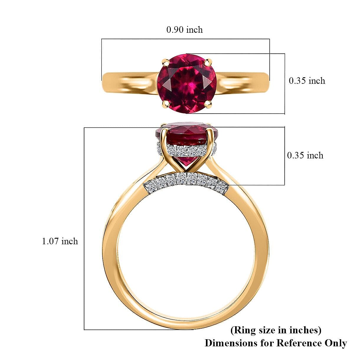 Certified & Appraised 10K Yellow Gold AAA Luxuriant Lab Grown Bixbite and Lab Grown Diamond (E-F, VS) (0.25 cts) Ring (Size 11.0) (Del. in 10-12 Days) 2.10 ctw image number 5