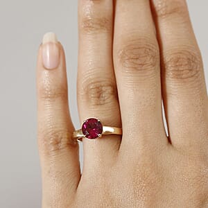 Certified & Appraised 10K Yellow Gold AAA Luxuriant Lab Grown Bixbite and Lab Grown Diamond (E-F, VS) (0.25 cts) Ring (Size 11.5) (Del. in 10-12 Days) 2.10 ctw