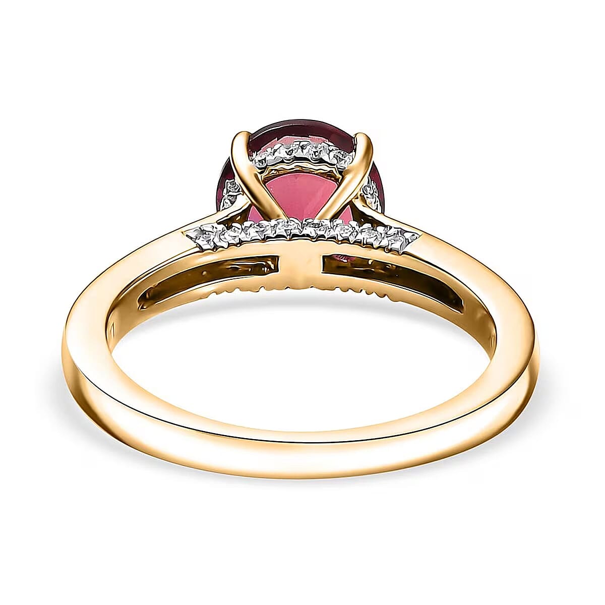 Certified & Appraised 10K Yellow Gold AAA Luxuriant Lab Grown Bixbite and Lab Grown Diamond (E-F, VS) (0.25 cts) Ring (Size 11.5) (Del. in 10-12 Days) 2.10 ctw image number 6