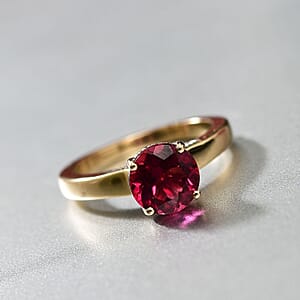 Certified & Appraised 10K Yellow Gold AAA Luxuriant Lab Grown Bixbite and Lab Grown Diamond (E-F, VS) (0.25 cts) Ring (Size 12.0) (Del. in 10-12 Days) 2.10 ctw