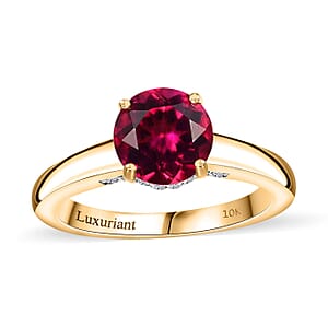 Certified & Appraised 10K Yellow Gold AAA Luxuriant Lab Grown Bixbite and Lab Grown Diamond (E-F, VS) (0.25 cts) Ring (Size 8.5) (Del. in 10-12 Days) 2.10 ctw