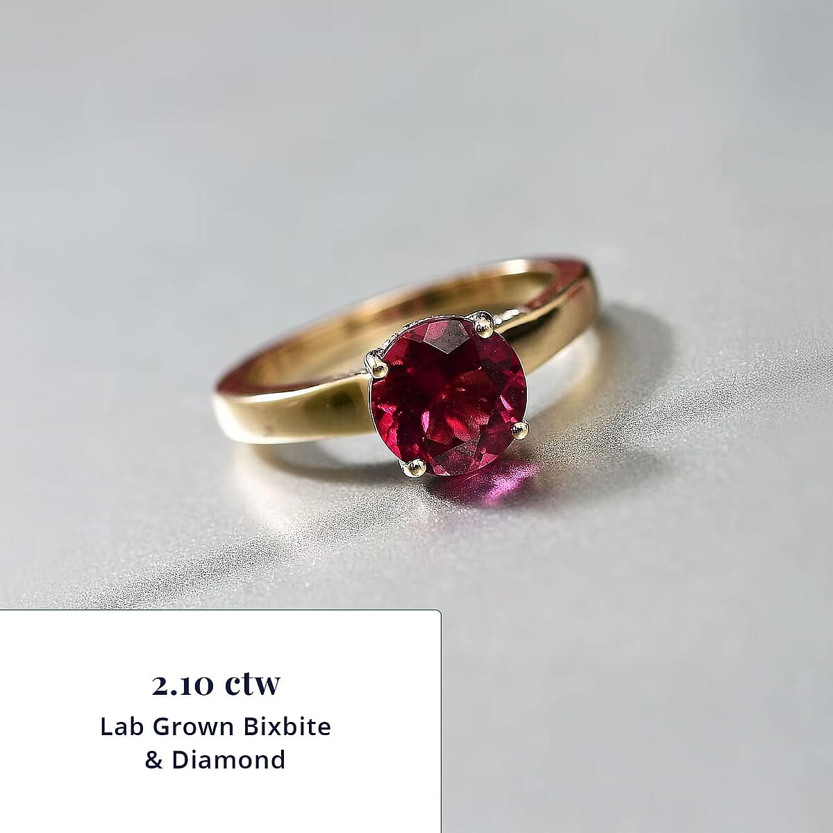 Certified & Appraised 10K Yellow Gold AAA Luxuriant Lab Grown Bixbite and Lab Grown Diamond (E-F, VS) (0.25 cts) Ring (Size 8.5) (Del. in 10-12 Days) 2.10 ctw image number 2