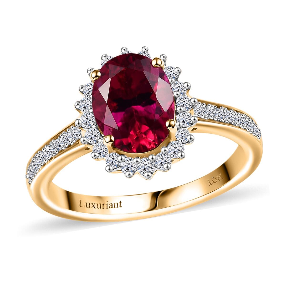Certified & Appraised AAA Luxuriant Bixbite (LG) and E-F VS Lab Grown Diamond 2.15 ctw Ring in 10K Yellow Gold (Size 10.0) image number 0
