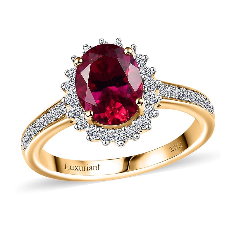 Certified & Appraised AAA Luxuriant Bixbite (LG) and E-F VS Lab Grown Diamond 2.15 ctw Ring in 10K Yellow Gold (Size 10.0)