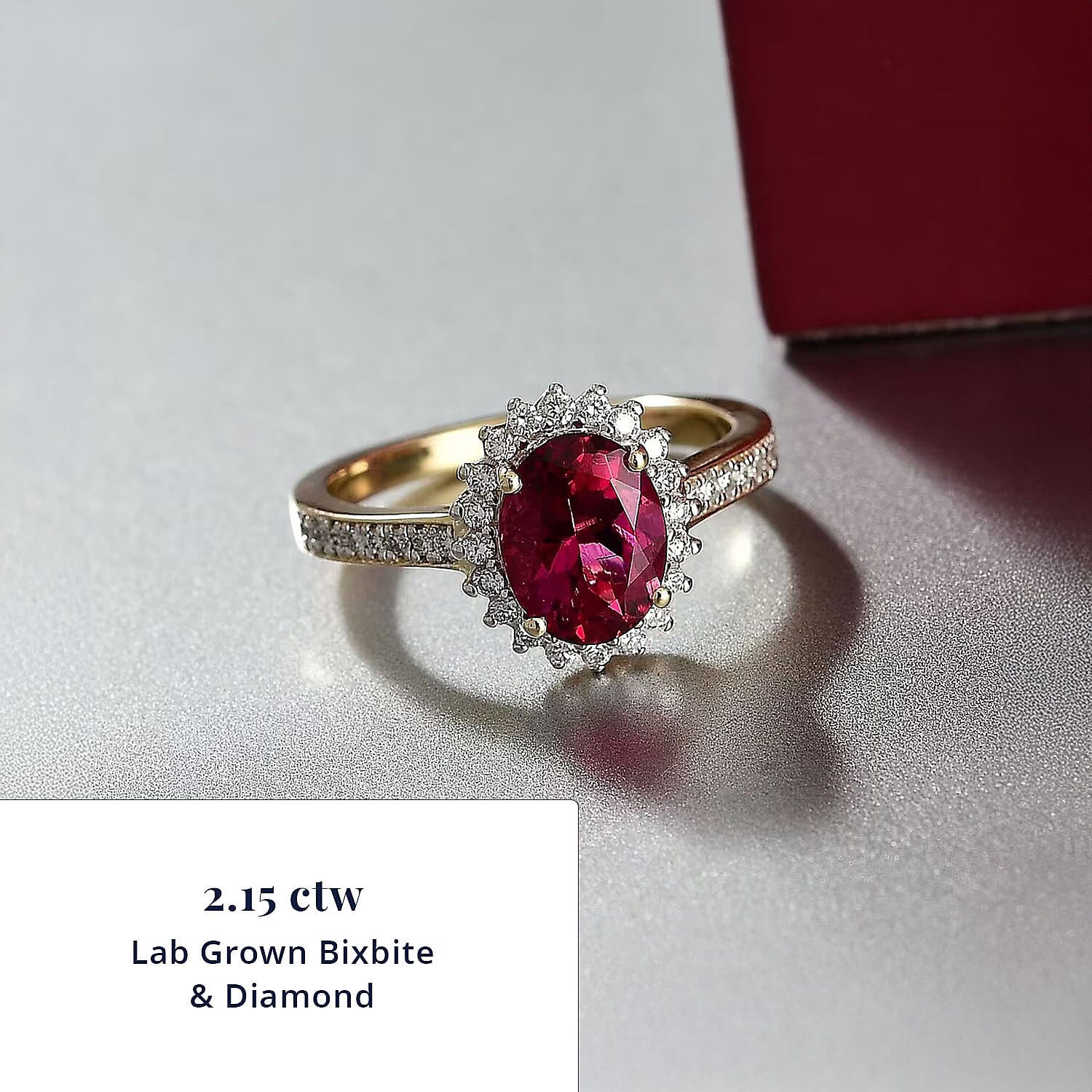 Certified & Appraised AAA Luxuriant Bixbite (LG) and E-F VS Lab Grown Diamond 2.15 ctw Ring in 10K Yellow Gold (Size 10.0)