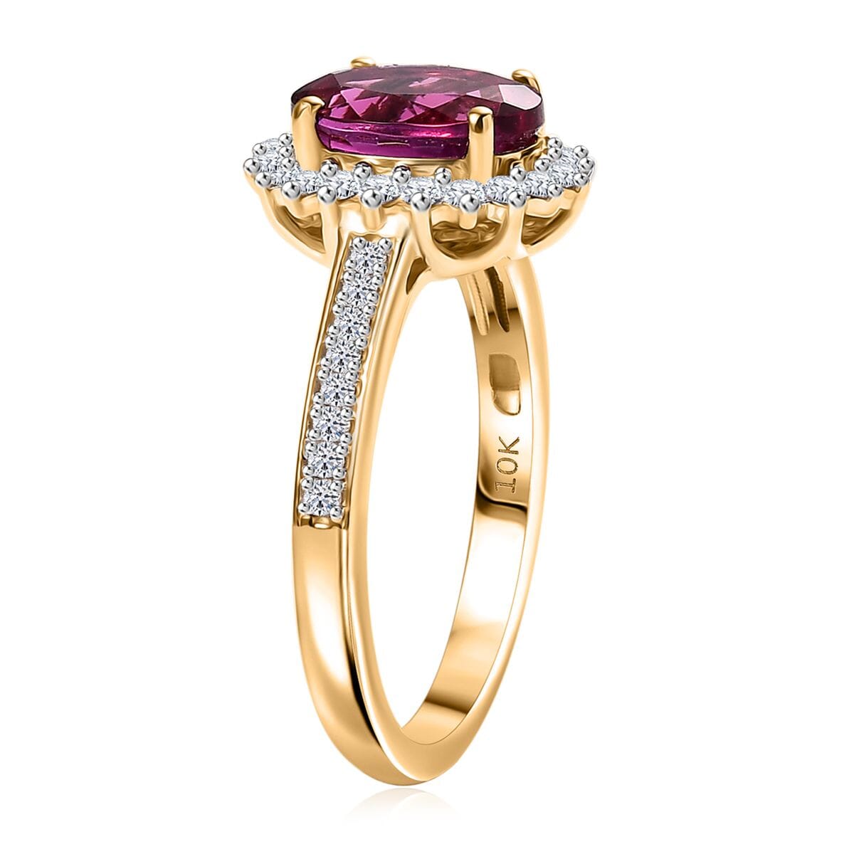 Certified & Appraised AAA Luxuriant Bixbite (LG) and E-F VS Lab Grown Diamond 2.15 ctw Ring in 10K Yellow Gold (Size 10.0) image number 3