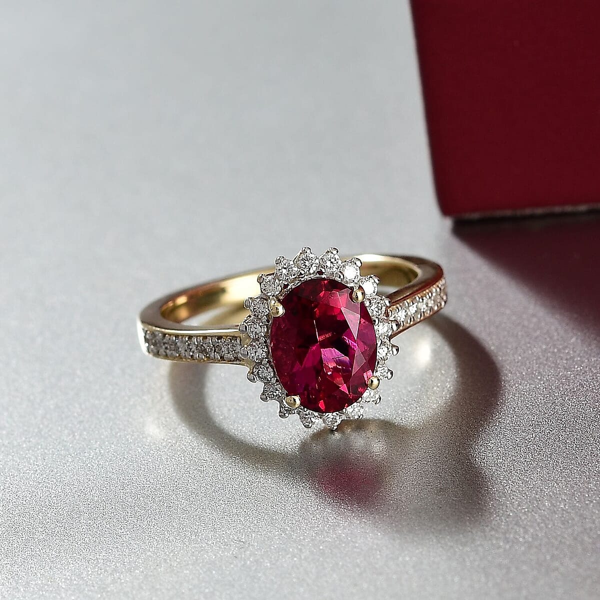 Certified & Appraised 10K Yellow Gold AAA Luxuriant Lab Grown Bixbite and Lab Grown Diamond (E-F, VS) (0.35 cts) Ring (Size 10.5) (Del. in 10-12 Days) 2.15 ctw image number 1