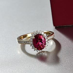 Certified & Appraised 10K Yellow Gold AAA Luxuriant Lab Grown Bixbite and Lab Grown Diamond (E-F, VS) (0.35 cts) Ring (Size 12.0) (Del. in 10-12 Days) 2.15 ctw