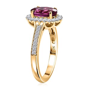 Certified & Appraised 10K Yellow Gold AAA Luxuriant Lab Grown Bixbite and Lab Grown Diamond (E-F, VS) (0.35 cts) Ring (Size 12.0) (Del. in 10-12 Days) 2.15 ctw