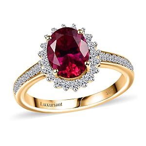 Certified & Appraised 10K Yellow Gold AAA Luxuriant Lab Grown Bixbite and Lab Grown Diamond (E-F, VS) (0.35 cts) Ring (Size 5.5) (Del. in 10-12 Days) 2.15 ctw