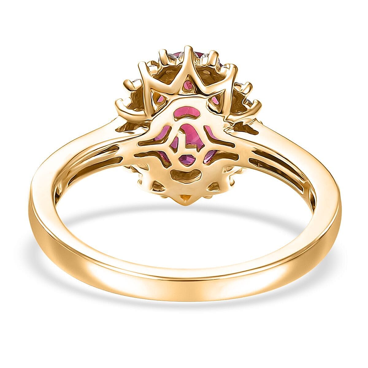 Certified & Appraised 10K Yellow Gold AAA Luxuriant Lab Grown Bixbite and Lab Grown Diamond (E-F, VS) (0.35 cts) Ring (Size 8.5) (Del. in 10-12 Days) 2.15 ctw image number 4