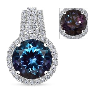 Certified & Appraised Luxuriant AAA Lab Grown Alexandrite and E-F VS Lab Grown Diamond 5.34 ctw Pendant Necklace (18 Inches) in 10K White Gold 