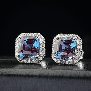 Luxuriant AAA Lab Grown Alexandrite and E-F VS Lab Grown Diamond 4.28 ctw Earrings in 10K White Gold