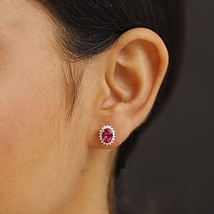 Certified & Appraised AAA Luxuriant Bixbite (LG) and E-F VS Lab Grown Diamond 2.29 ctw Sunburst Earrings in 10K Yellow Gold 