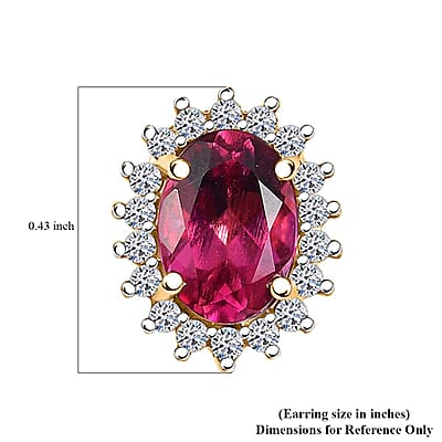Certified & Appraised AAA Luxuriant Bixbite (LG) and E-F VS Lab Grown Diamond 2.29 ctw Sunburst Earrings in 10K Yellow Gold