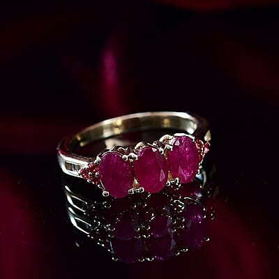 Luxoro 10K Yellow Gold AAA Montepuez Ruby, Padparadscha Sapphire and White Diamond (I2) Art Deco Halo Ring (Size 10.0) 2.90 ctw